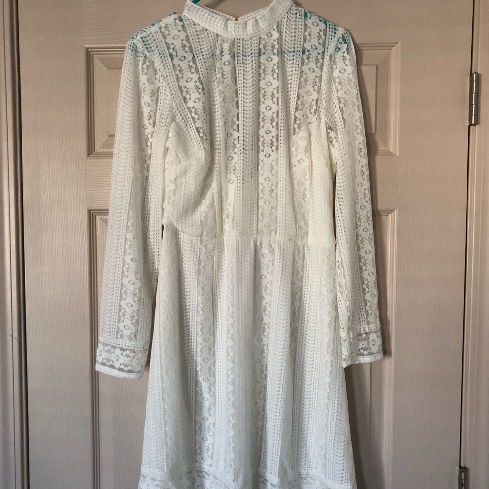 Kensie white lace illusion neckline dress
